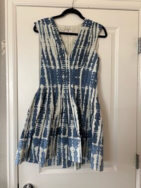 Banana Republic Blue and White Sleeveless A-Line Midi Dress